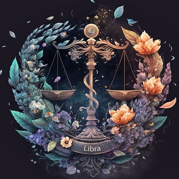 Libra Zodiac Wall Art Illustration Watercolor Oil Painting Print - Picture 3 of 5
